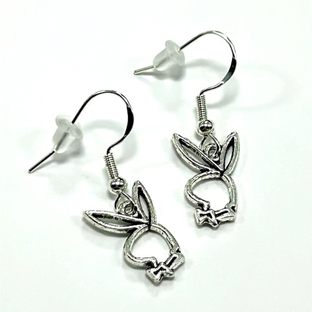 Handmade Sterling Silver Playboy Bunny Earrings!